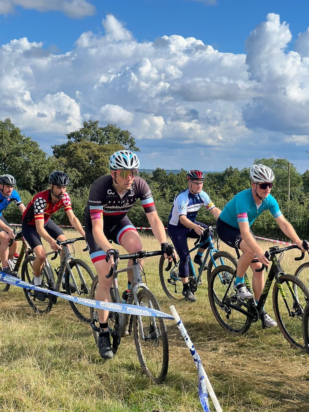 A rare shot of me keeping up with my competitors 4 men in a CX race on grass