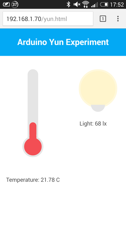 Web app Web app showing thermometer and light